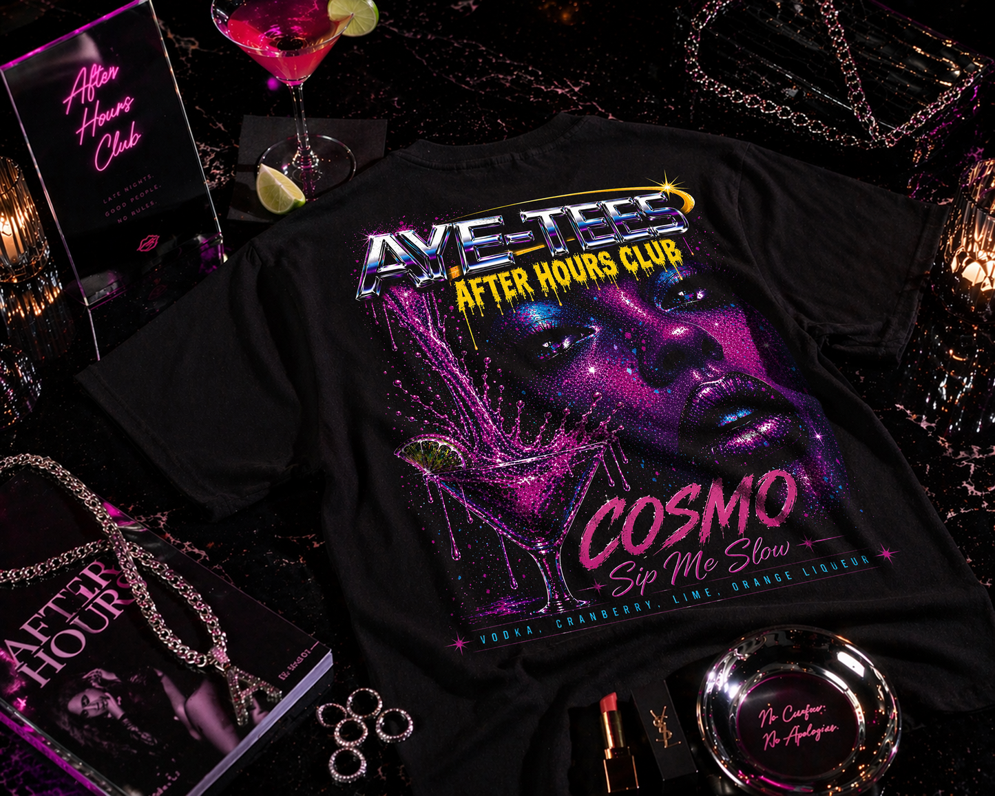 Cosmo After Hours Club Graphic T-Shirt - Retro Neon Bar Poster Tee